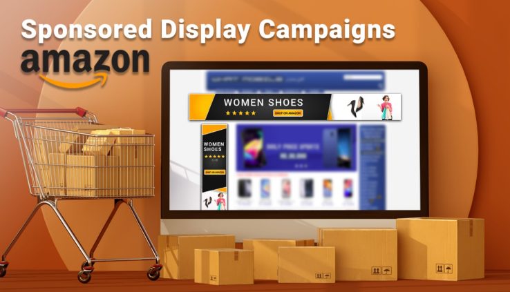 the Sponsored Display Advertising interface with campaign data and graphics.